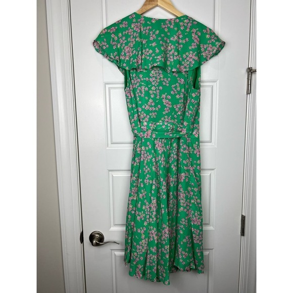Draper James RSVP Flutter Wrap Women's Dress Green Ruffle Floral Rayon Belted L - Picture 3 of 6